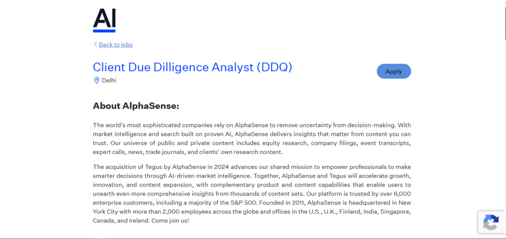 AlphaSense Recruitment Drive; Hiring Client Due Dilligence Analyst 