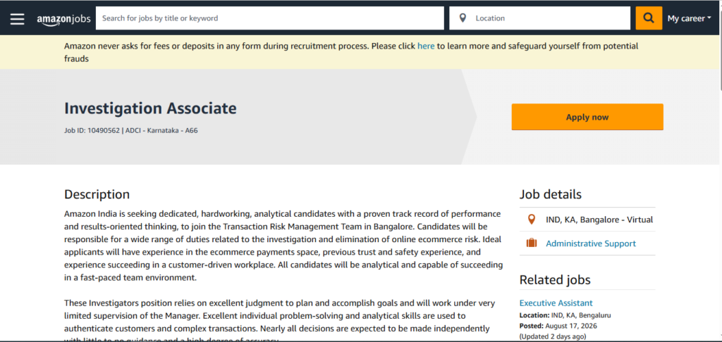 Amazon Work from Home Jobs; Hiring Investigation Associate