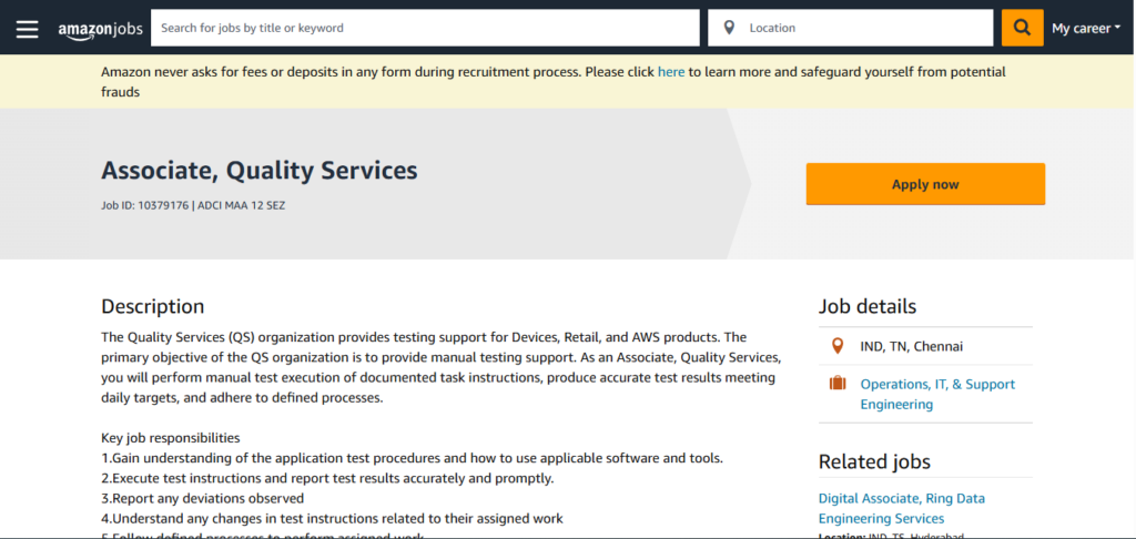 Amazon Recruitment Drive; Hiring Associate