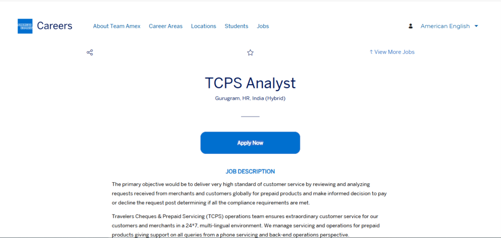 American Express Recruitment Drive; Hiring TCPS Analyst