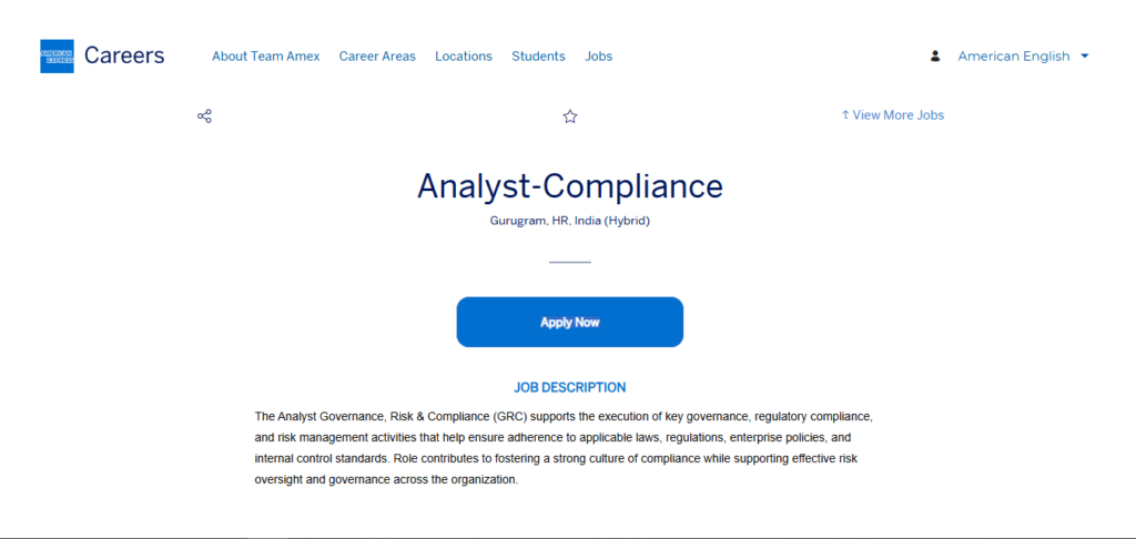 American Express Recruitment Drive; Hiring Compliance Analyst