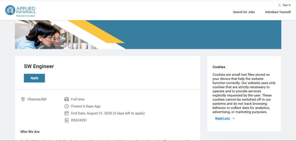 Applied Materials Recruitment Drive; Hiring Software QA Engineer