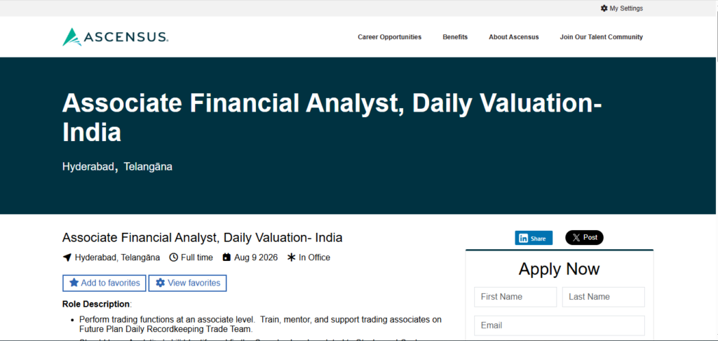 ASCENSUS Recruitment Drive; Hiring Associate Financial Analyst