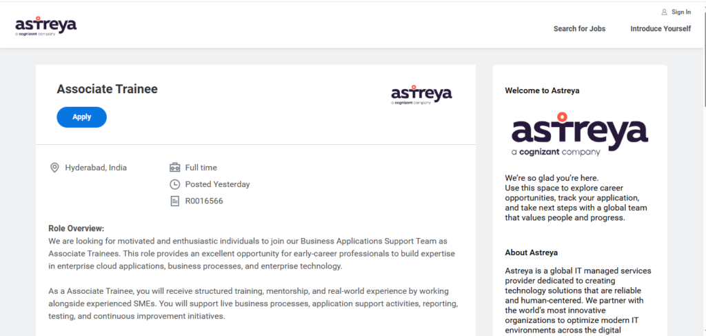 Astreya Recruitment Drive; Hiring Associate Trainee