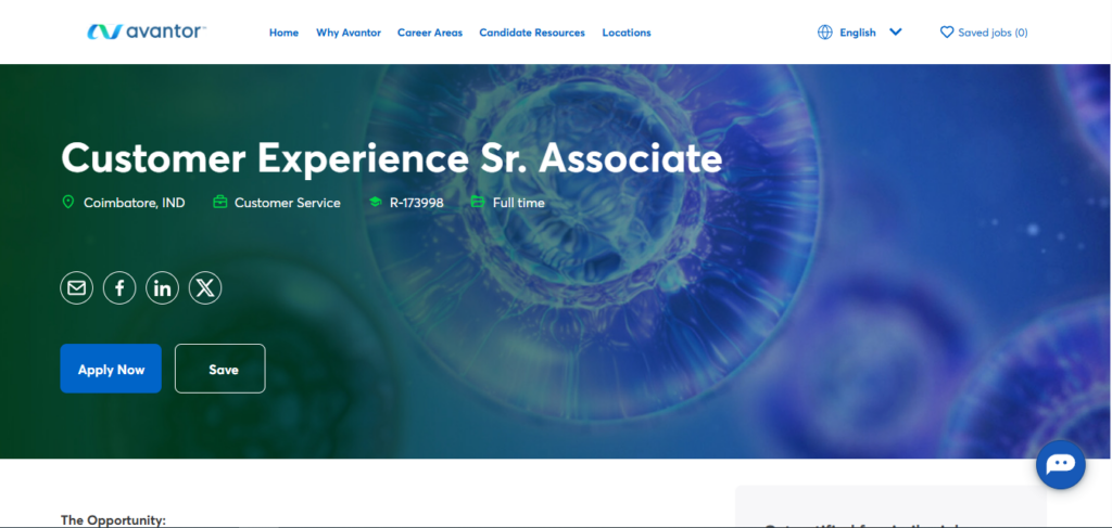 Avantor Recruitment Drive; Hiring Associate