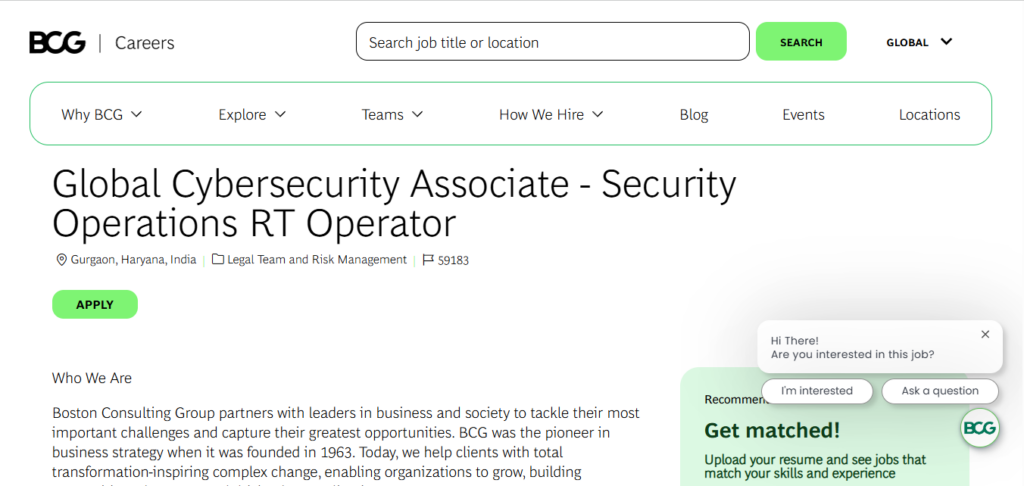 BCG Recruitment Drive; Hiring Global Cybersecurity Associate
