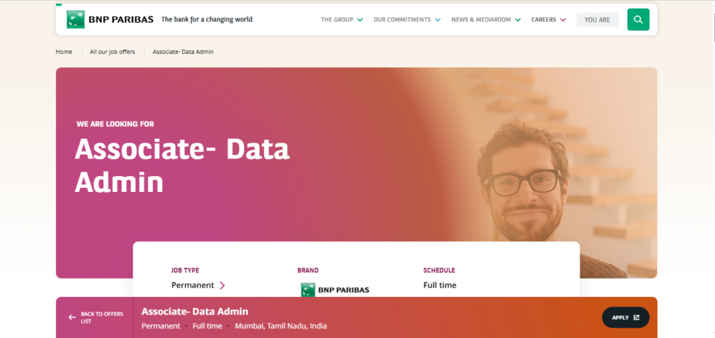 BNP Paribas Recruitment Drive; Hiring Associate (Data Admin)