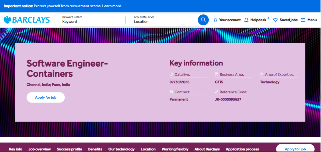 Barclays Recruitment Drive; Hiring Software Engineer