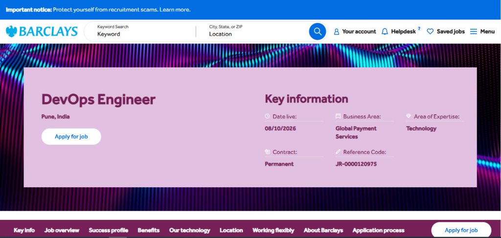 Barclays Recruitment Drive; Hiring DevOps Engineer