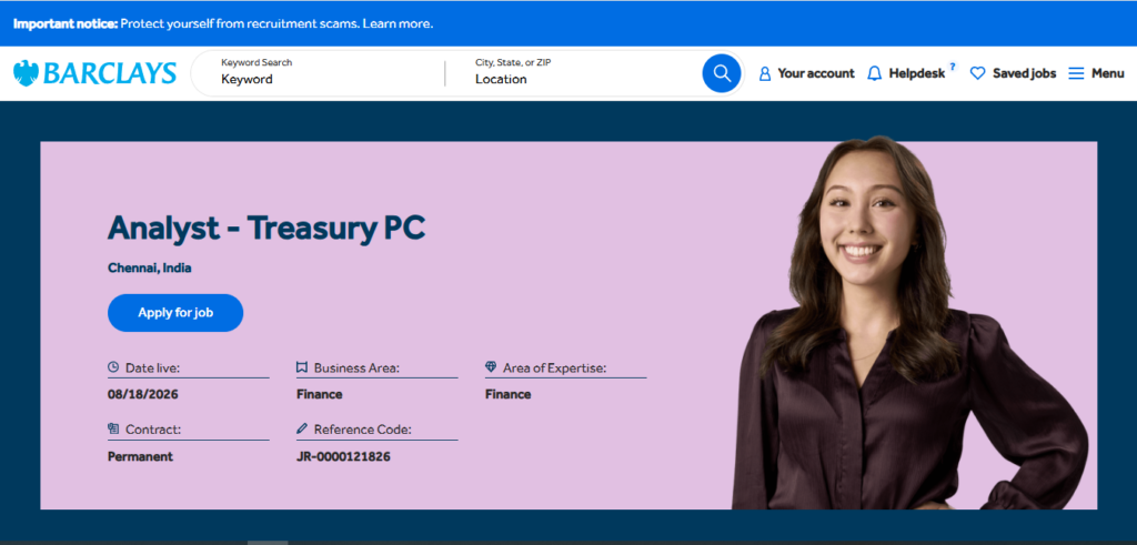 Barclays Recruitment Drive; Hiring Analyst