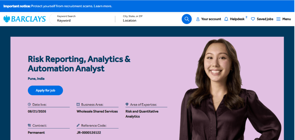 Barclays Recruitment Drive; Hiring Analyst