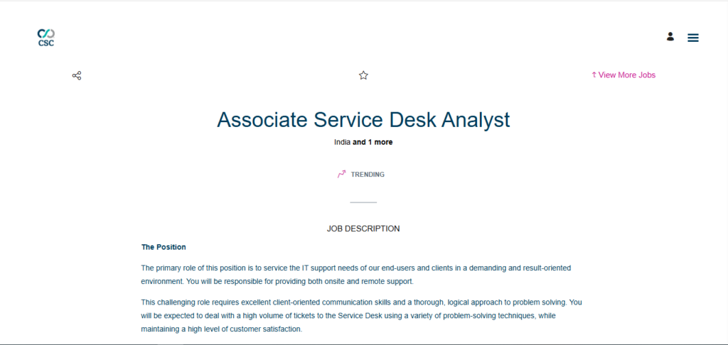 CSC Global Recruitment Drive; Hiring Associate Service Desk Analyst