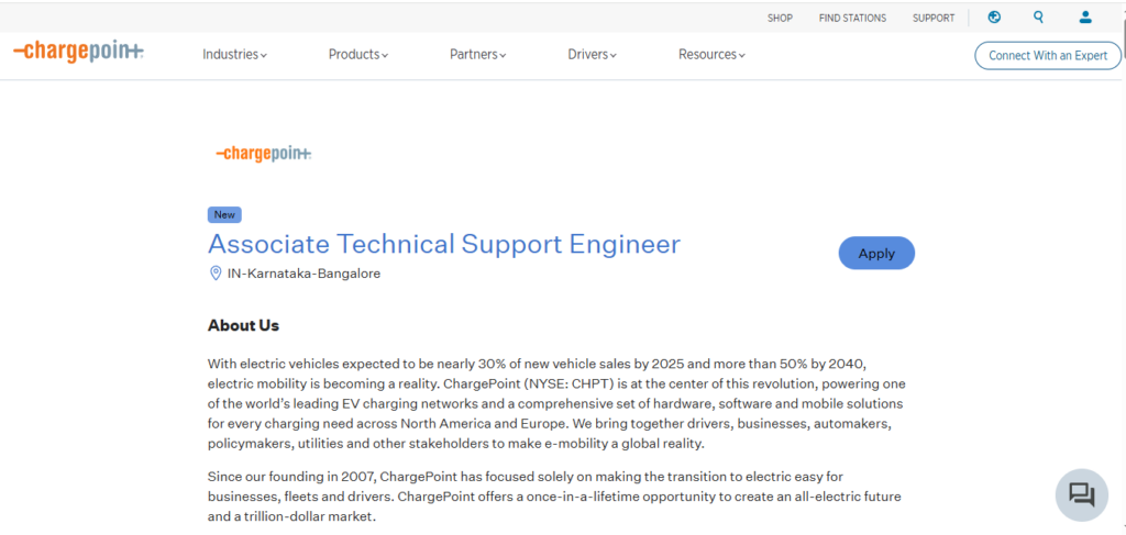 ChargePoint Recruitment Drive; Hiring Associate Technical Support Engineer
