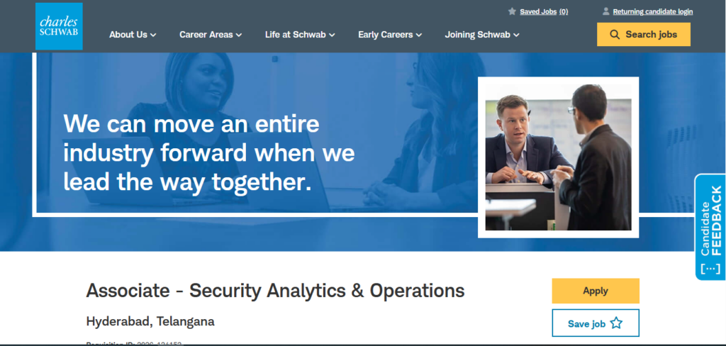 Charles Schwab Recruitment Drive; Hiring Security Analytics & Operations