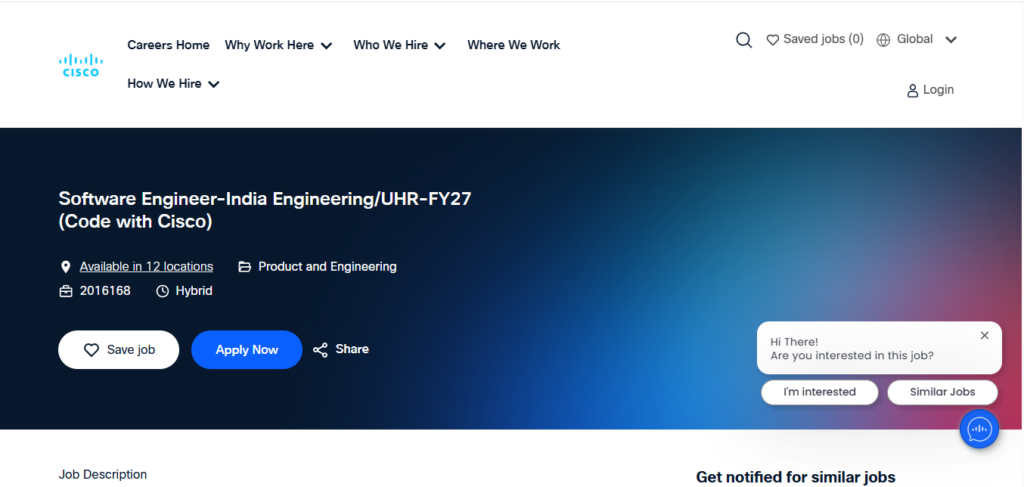 Cisco Recruitment Drive; Hiring Software Engineer