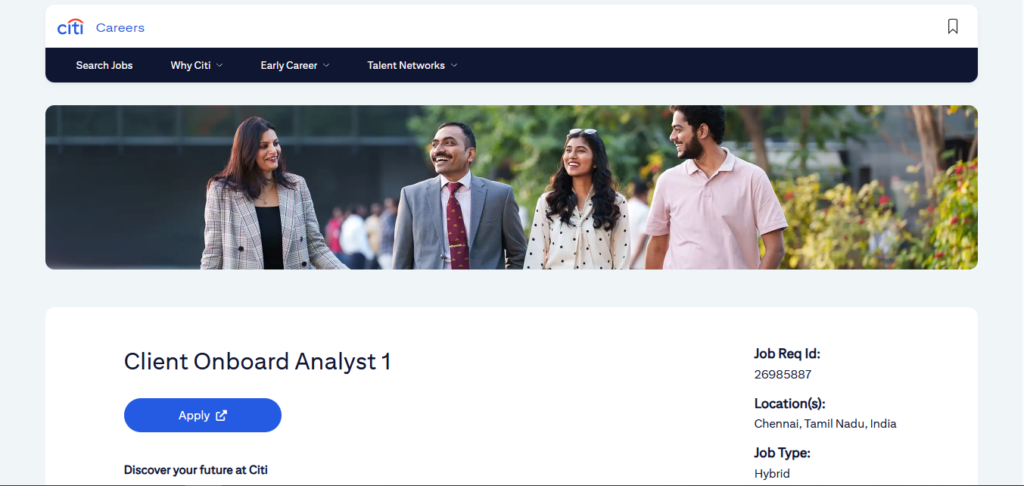 Citi Recruitment Drive; Hiring Client Onboard Analyst 1 