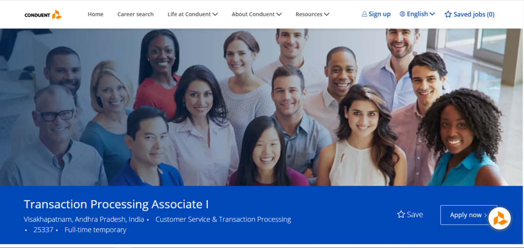 Conduent Recruitment Drive; Hiring Transaction Processing Associate I