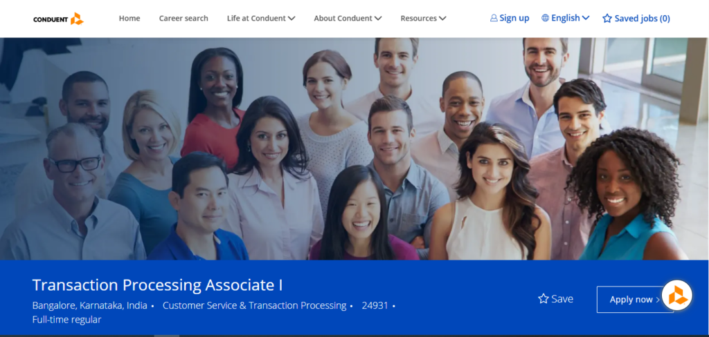 Conduent Recruitment Drive; Hiring Transaction Processing Associate I