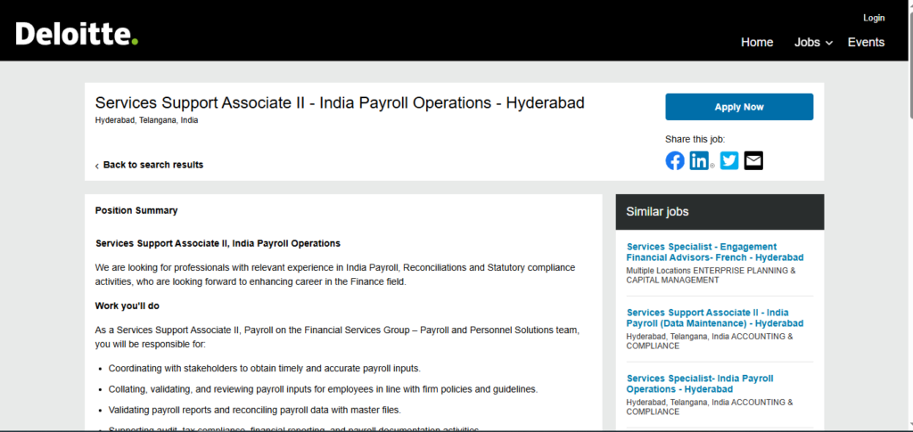 Deloitte Recruitment Drive; Hiring Services Support Associate