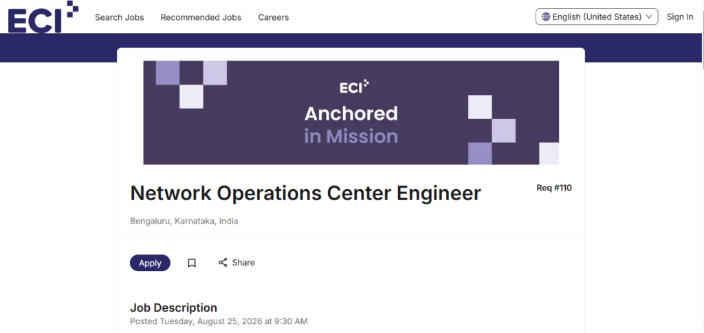 ECI Recruitment Drive; Hiring NOC Engineer
