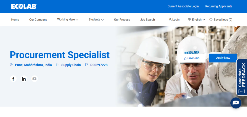 Ecolab Recruitment Drive; Hiring Procurement Specialist 