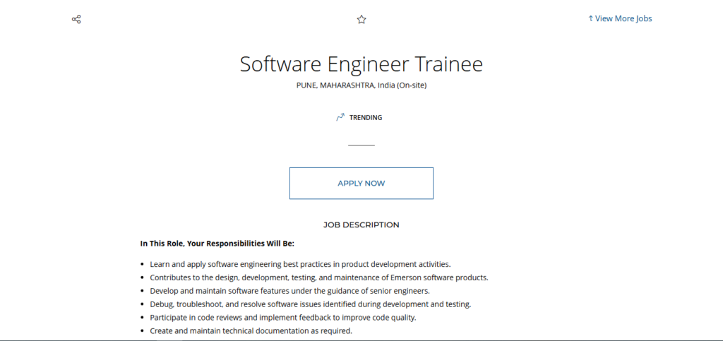 Emerson Recruitment Drive; Hiring Software Engineer Trainee