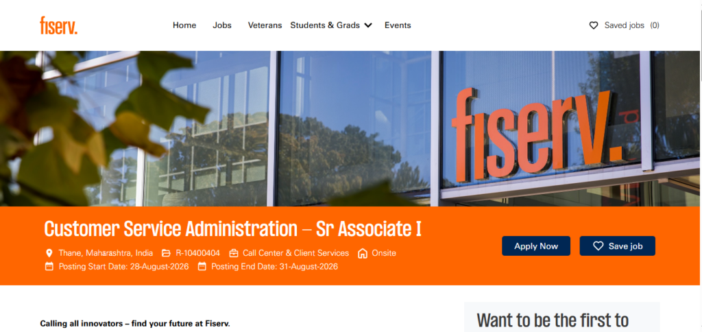 Fiserv Recruitment Drive; Hiring Customer Service Administration