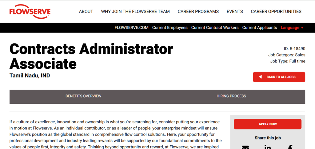 Flowserve Recruitment Drive; Hiring Associate