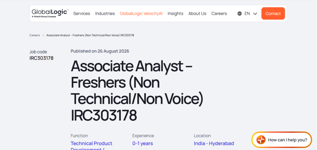 GlobalLogic Recruitment Drive; Hiring Associate Analyst