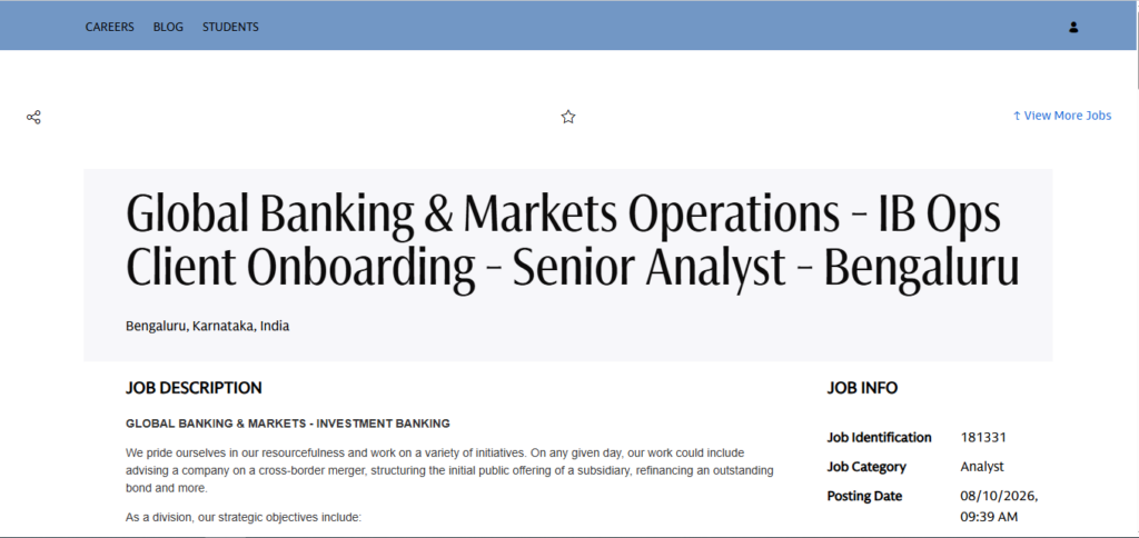 Goldman Sachs Recruitment Drive; Hiring Ops Client Onboarding Analyst 