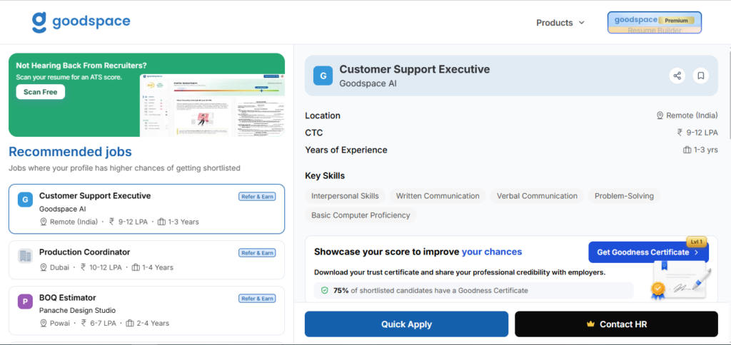 Goodspace Work from Home Jobs; Hiring Customer Support Executive