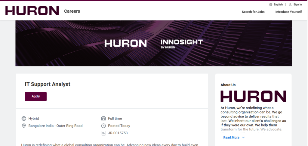 Huron Recruitment Drive; Hiring IT Support Analyst
