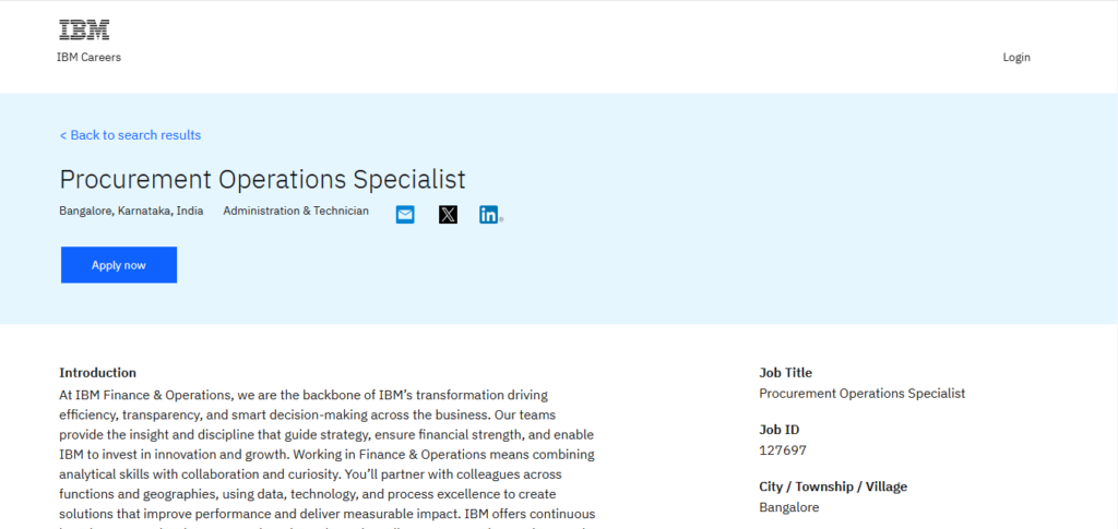 IBM Recruitment Drive; Hiring Procurement Operations Specialist