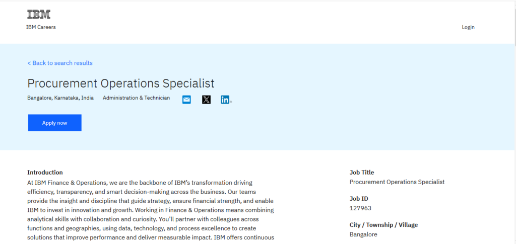 IBM Recruitment Drive; Hiring Procurement Operations Specialist