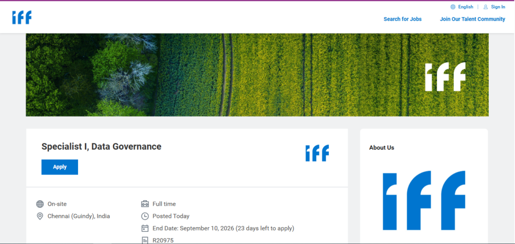IFF Recruitment Drive; Hiring Data Governance Specialist I