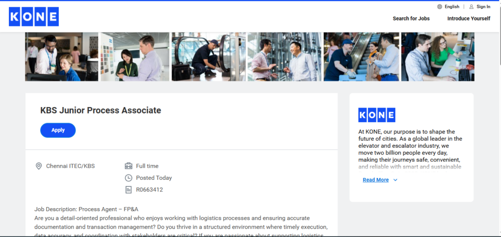 KONE Recruitment Drive; Hiring Junior Process Associate