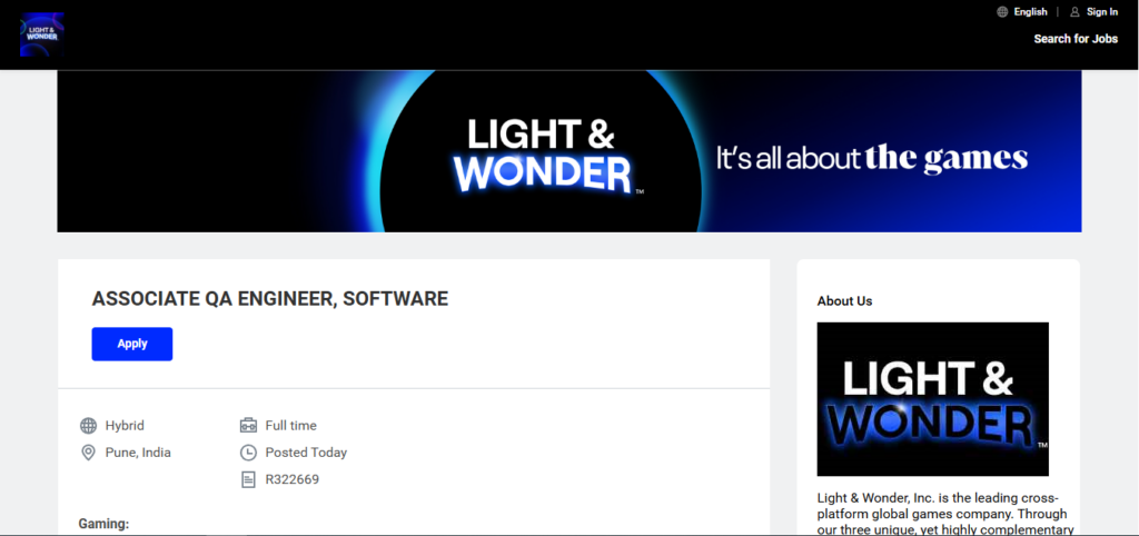 Light & Wonder Recruitment Drive; Hiring Associate QA Engineer