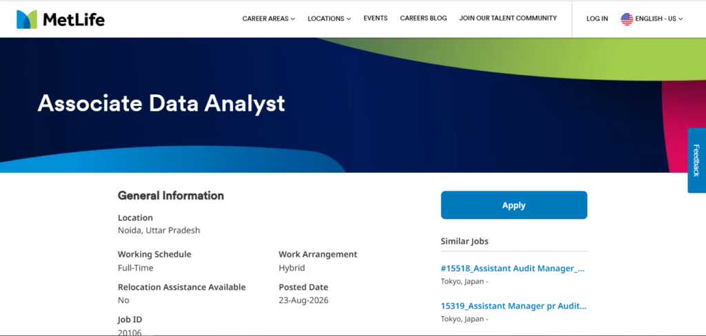 MetLife Recruitment Drive; Hiring Associate Data Analyst