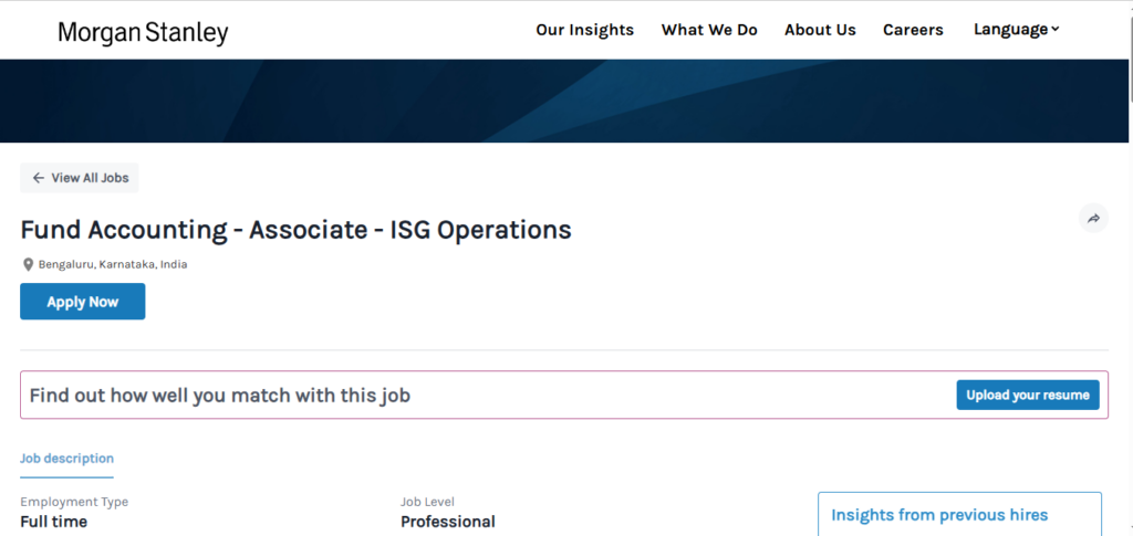 Morgan Stanley Recruitment Drive; Hiring Associate