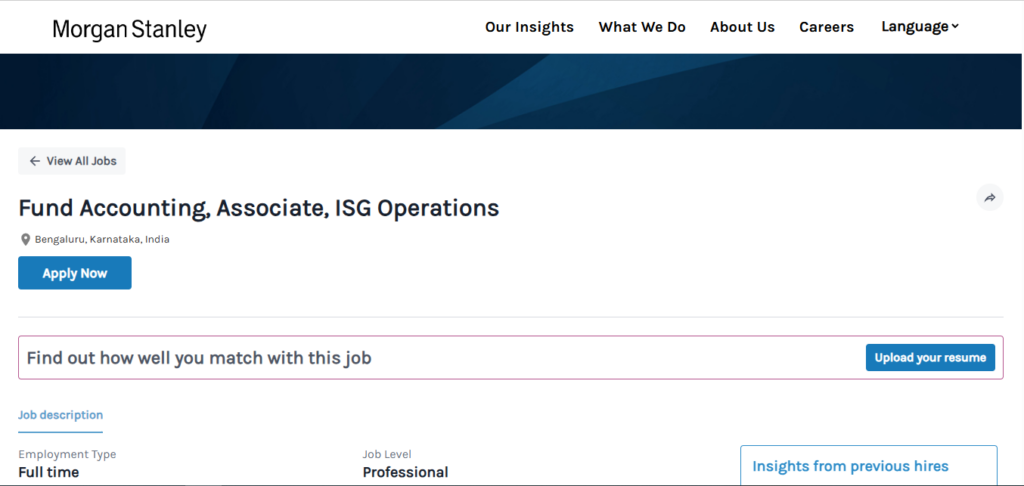 Morgan Stanley Recruitment Drive; Hiring Associate