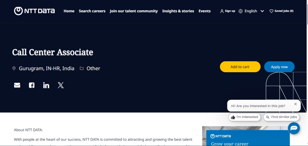 NTT Data Recruitment Drive; Hiring Associate