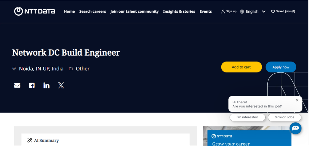 NTT Data Recruitment Drive; Hiring Network DC Build Engineer