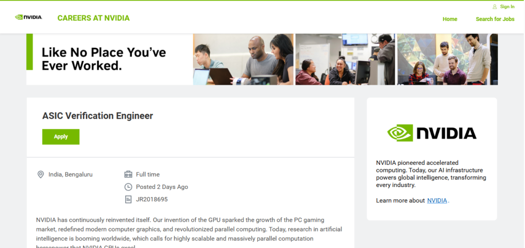 NVIDIA Recruitment Drive; Hiring ASIC Verification Engineer