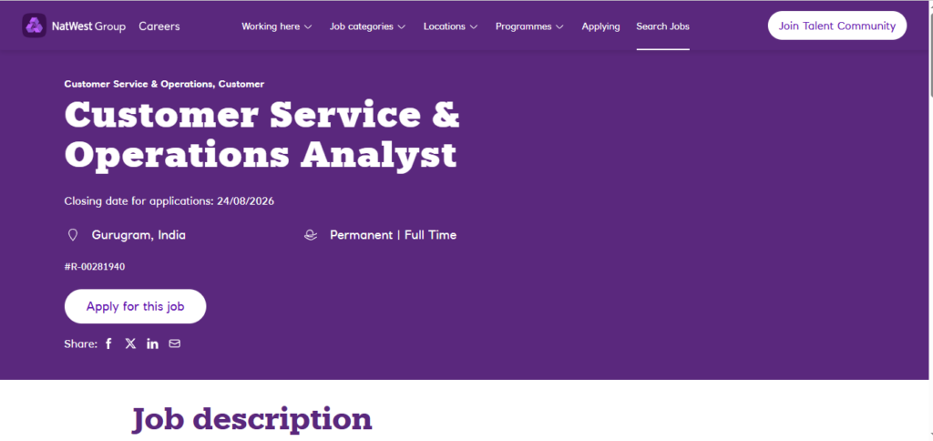 NatWest Group Recruitment Drive; Hiring Analyst