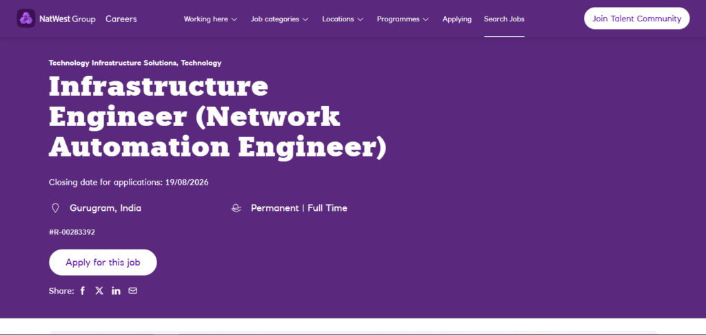 NatWest Recruitment Drive; Hiring Network Automation Engineer 