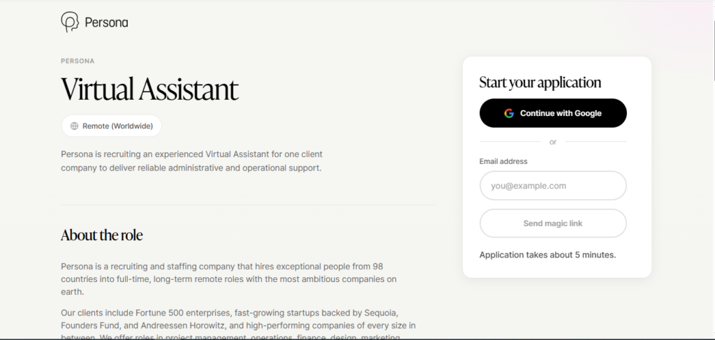 Persona Work from Home Jobs; Hiring Virtual Assistant