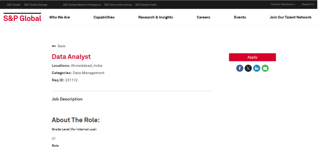 S&P Global Recruitment Drive; Hiring Data Analyst