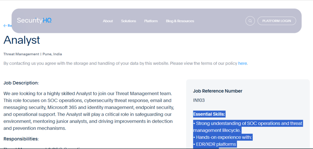 SecurityHQ Recruitment Drive; Hiring Threat Management Analyst