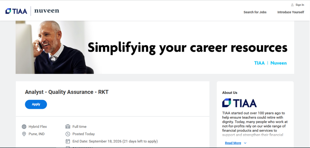 TIAA Recruitment Drive; Hiring QA Analyst 