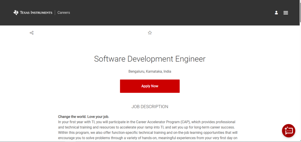 Texas Instruments Recruitment Drive; Hiring Software Development Engineer